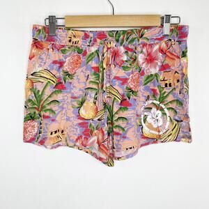 LF Peach Hibiscus Floral Print Elastic Waist Shorts Women's Size Small S NWT